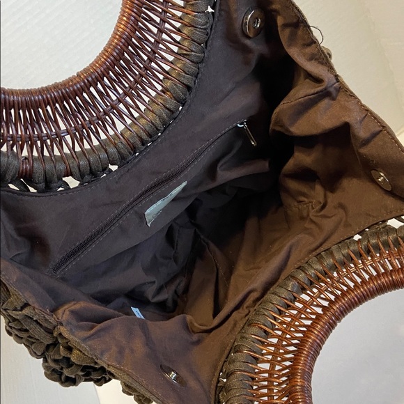 Coldwater Creek Macrame’ Brown mid-size bag with dual Round wicker handles BOHO - Picture 6 of 11